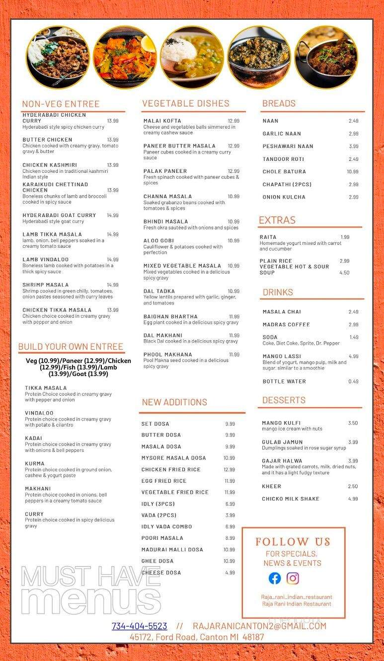 Raja Rani Restaurant - Canton, MI menu_pic