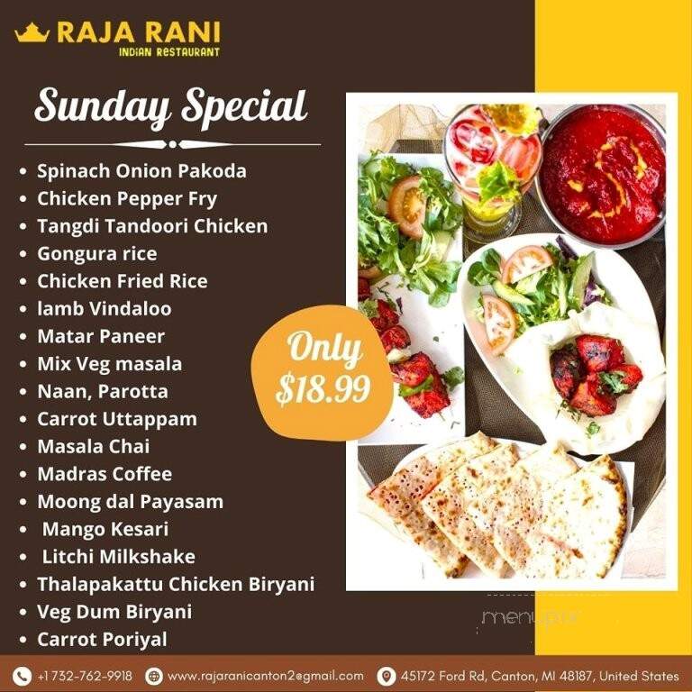Raja Rani Restaurant - Canton, MI menu_pic