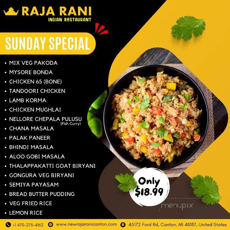 Raja Rani Restaurant - Canton, MI menu_pic