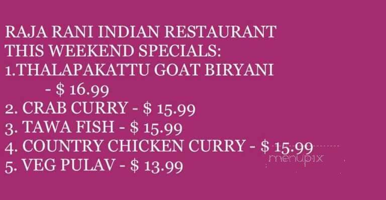 Raja Rani Restaurant - Canton, MI menu_pic