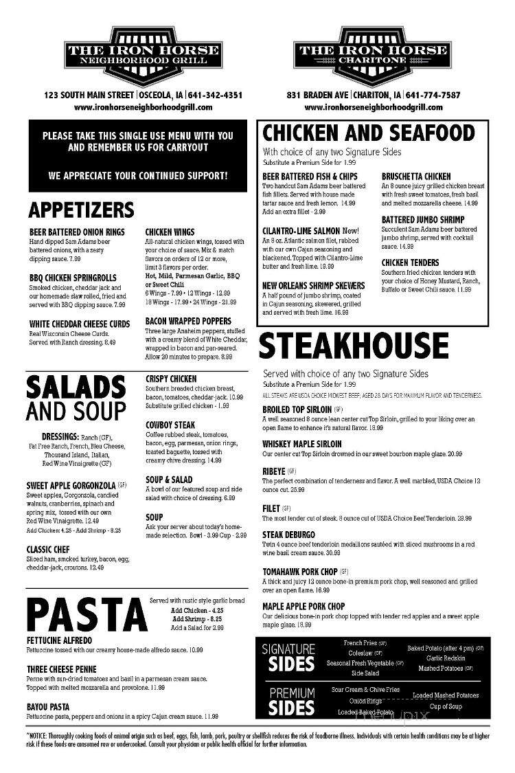 Iron Horse Charitone - Chariton, IA menu_pic