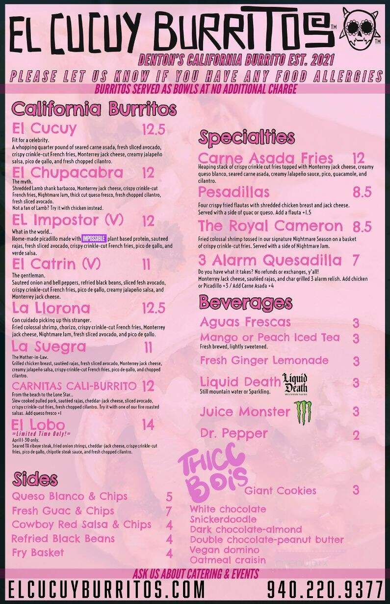El Cucuy Burritos - Denton, TX menu_pic