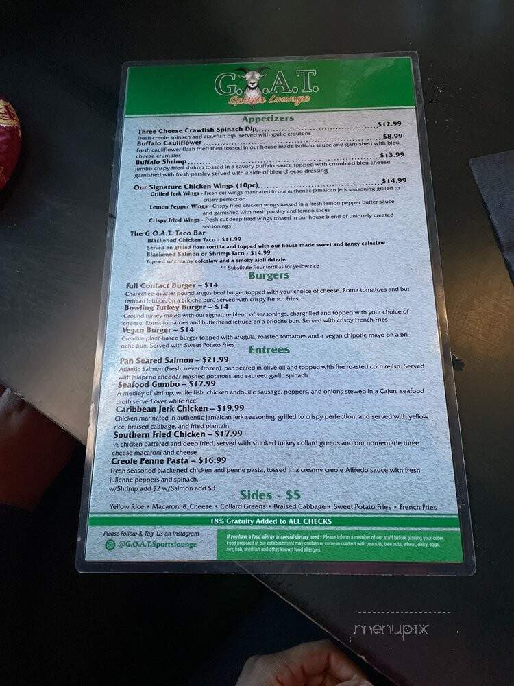 Goat Sports Lounge - McDonough, GA menu_pic