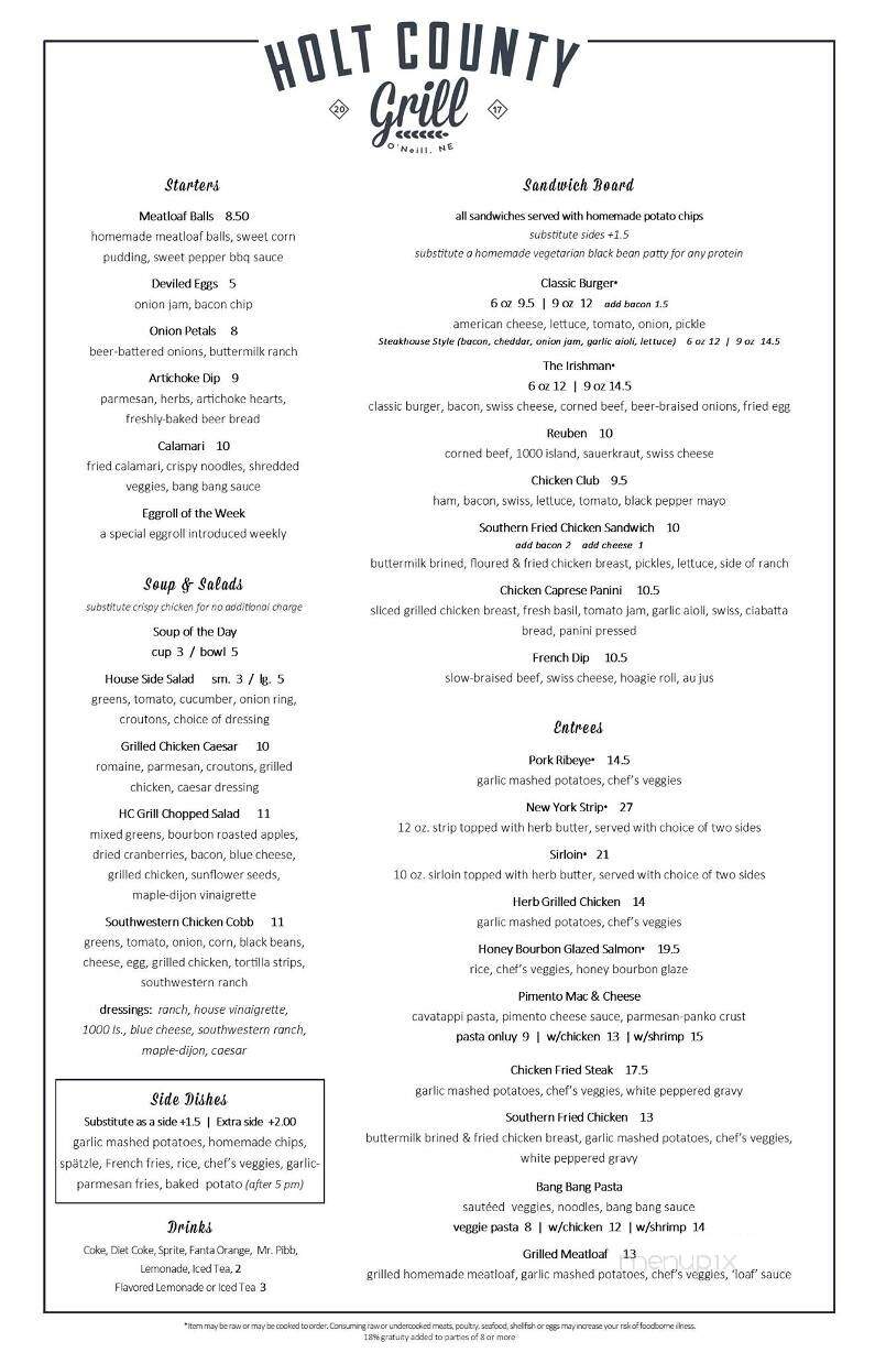 Holt County Grill - O'Neill, NE menu_pic
