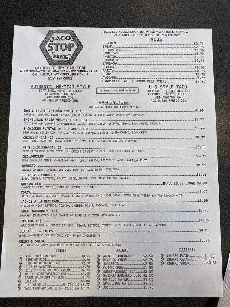Taco Stop - Elm Grove, WI menu_pic