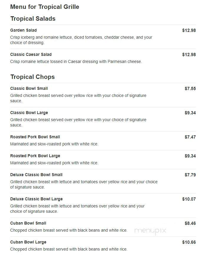 Tropical Grille - Simpsonville, SC menu_pic