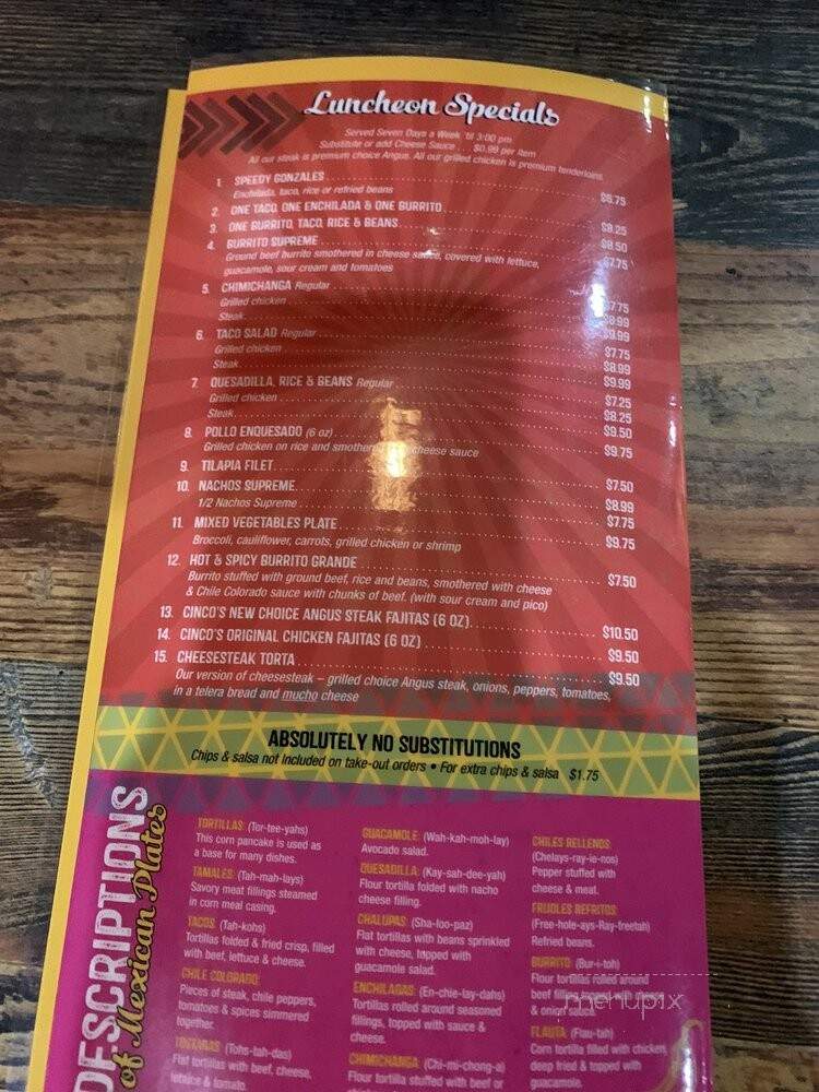 Cinco De Mayo Mexican Restaurant - Franklin, TN menu_pic