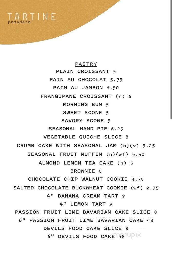 Tartine - Pasadena, CA menu_pic
