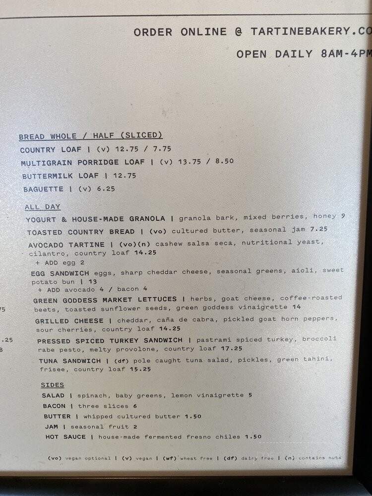Tartine - Pasadena, CA menu_pic