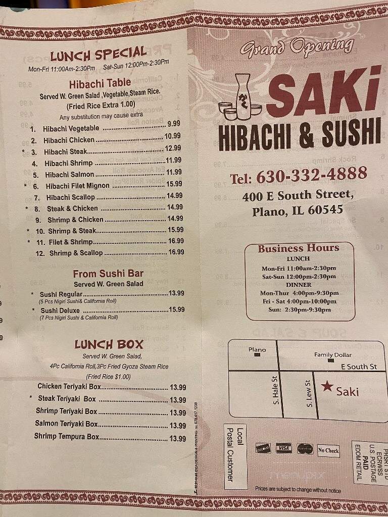 Saki Hibachi & Sushi - Plano, IL menu_pic