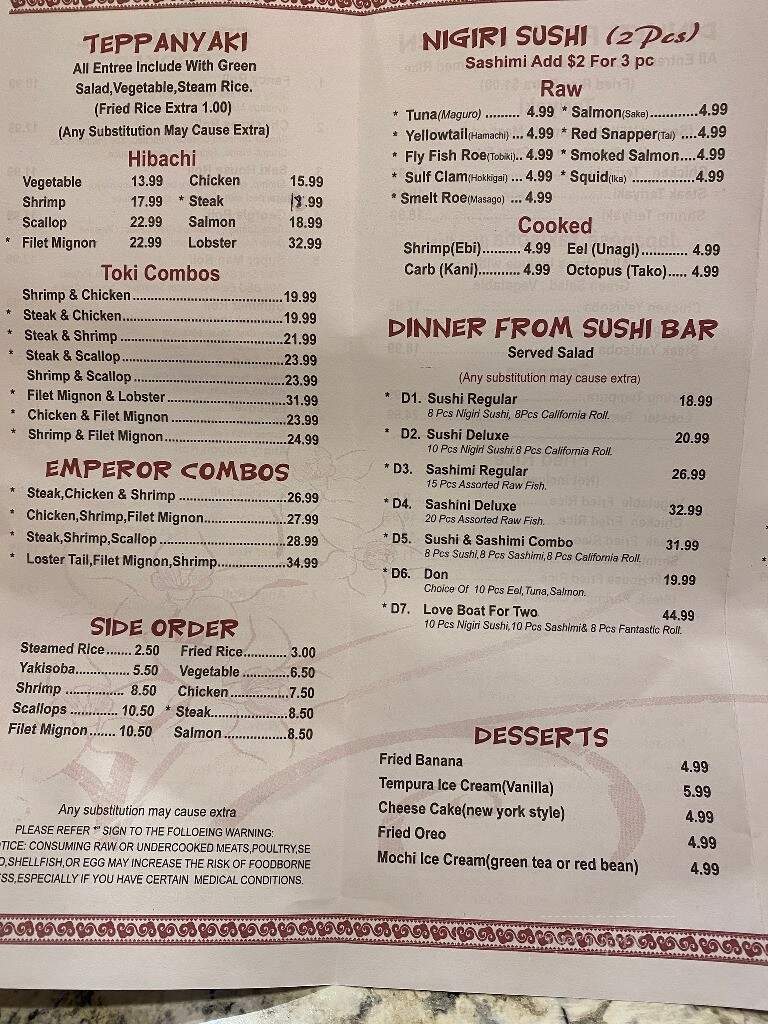 Saki Hibachi & Sushi - Plano, IL menu_pic