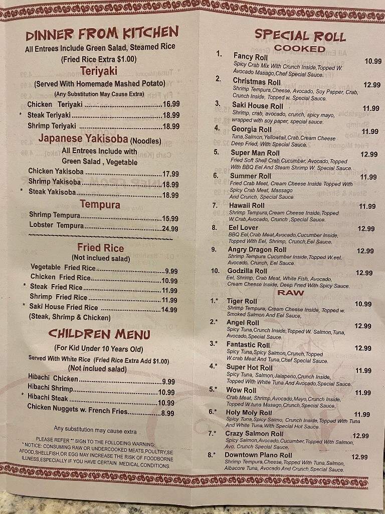 Saki Hibachi & Sushi - Plano, IL menu_pic