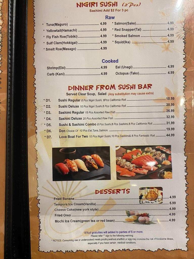 Saki Hibachi & Sushi - Plano, IL menu_pic