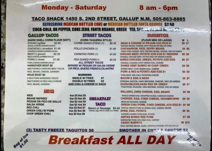 Taco Shack - Gallup, NM menu_pic
