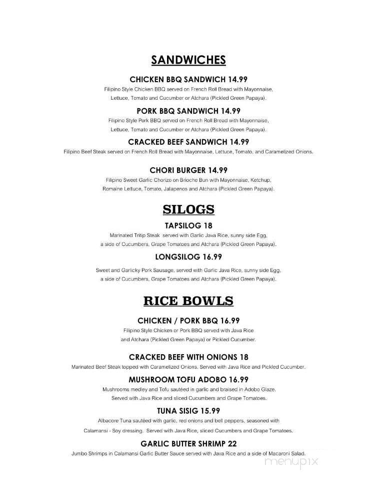 Adarna Restaurant - Benicia, CA menu_pic