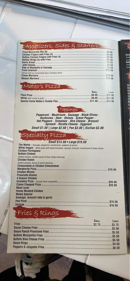 Mateo's Tomato Pie & Restaurant - Hainesport, NJ menu_pic