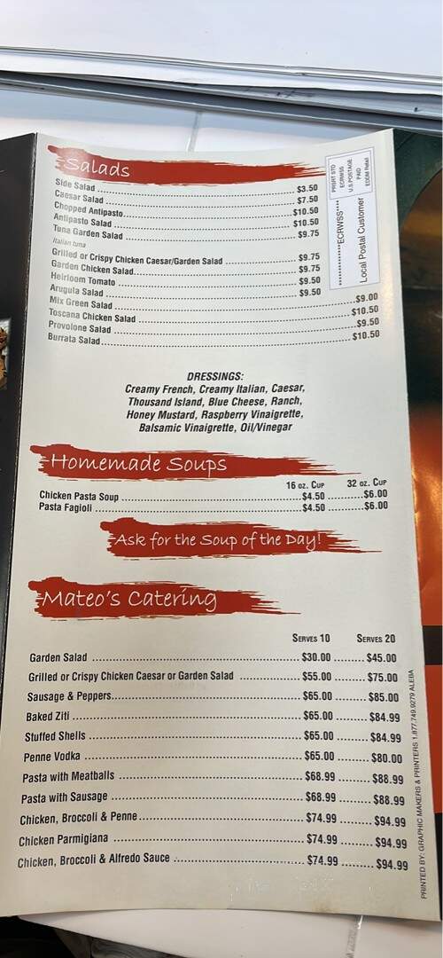 Mateo's Tomato Pie & Restaurant - Hainesport, NJ menu_pic