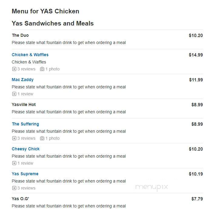 YAS Chicken - Providence, RI menu_pic