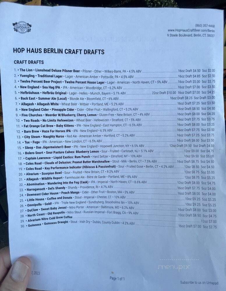 Hop Haus - Berlin, CT menu_pic