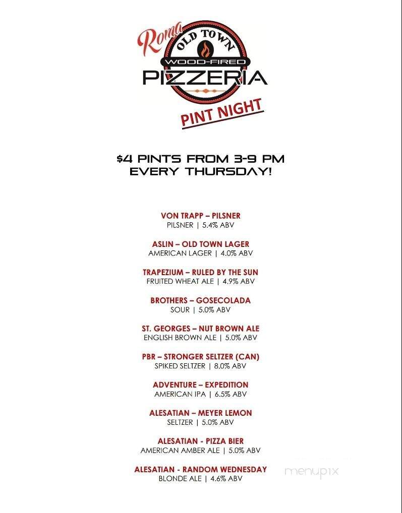 Roma's Old Town Wood-Fired Pizzaria - Winchester, VA menu_pic