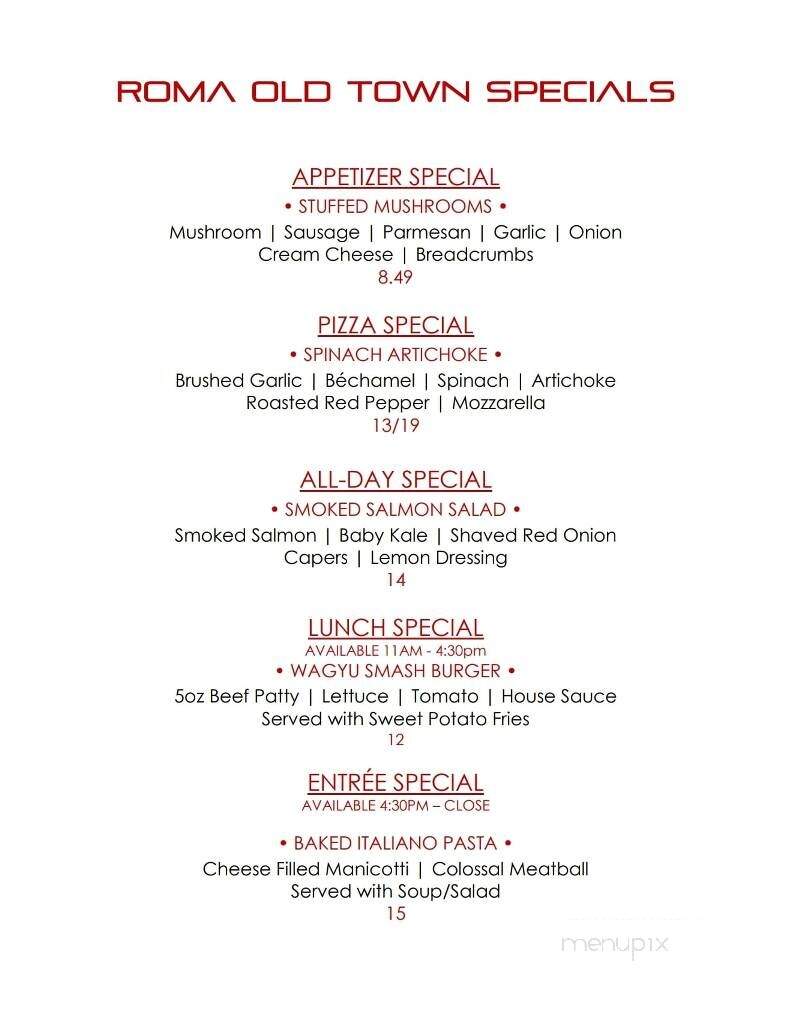 Roma's Old Town Wood-Fired Pizzaria - Winchester, VA menu_pic