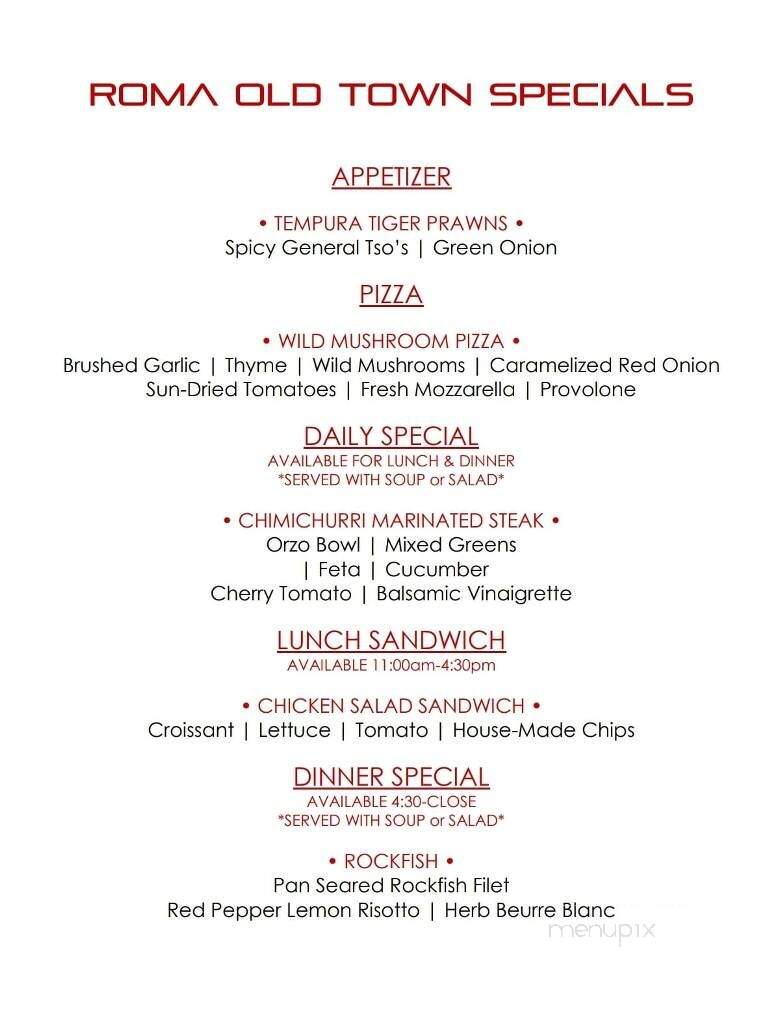 Roma's Old Town Wood-Fired Pizzaria - Winchester, VA menu_pic