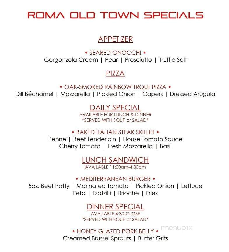 Roma's Old Town Wood-Fired Pizzaria - Winchester, VA menu_pic