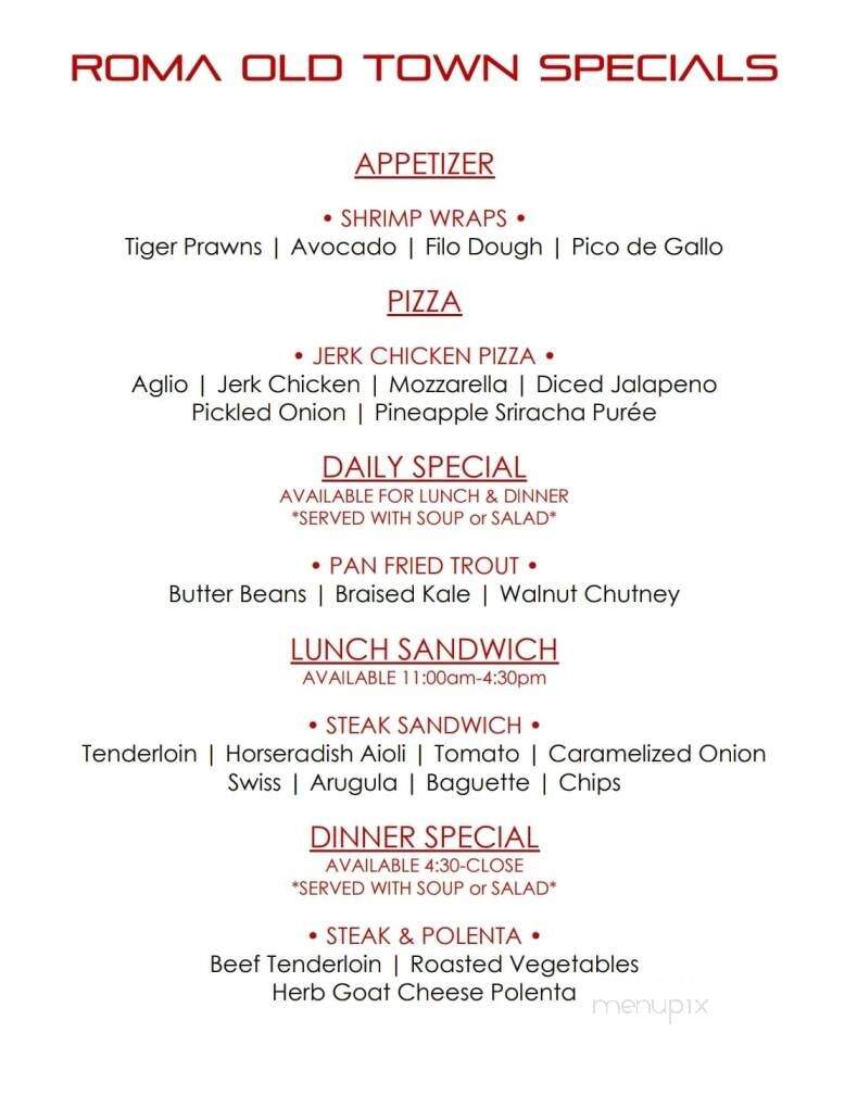 Roma's Old Town Wood-Fired Pizzaria - Winchester, VA menu_pic