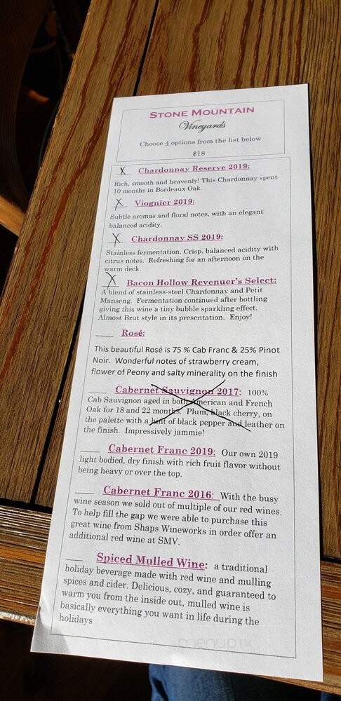 Stone Mountain Vineyards - Dyke, VA menu_pic