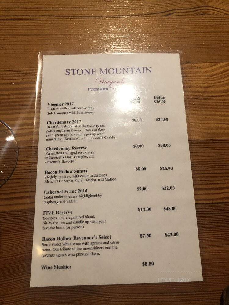 Stone Mountain Vineyards - Dyke, VA menu_pic