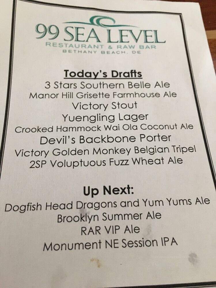 99 Sea Level - Bethany Beach, DE menu_pic