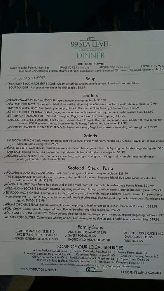 99 Sea Level - Bethany Beach, DE menu_pic