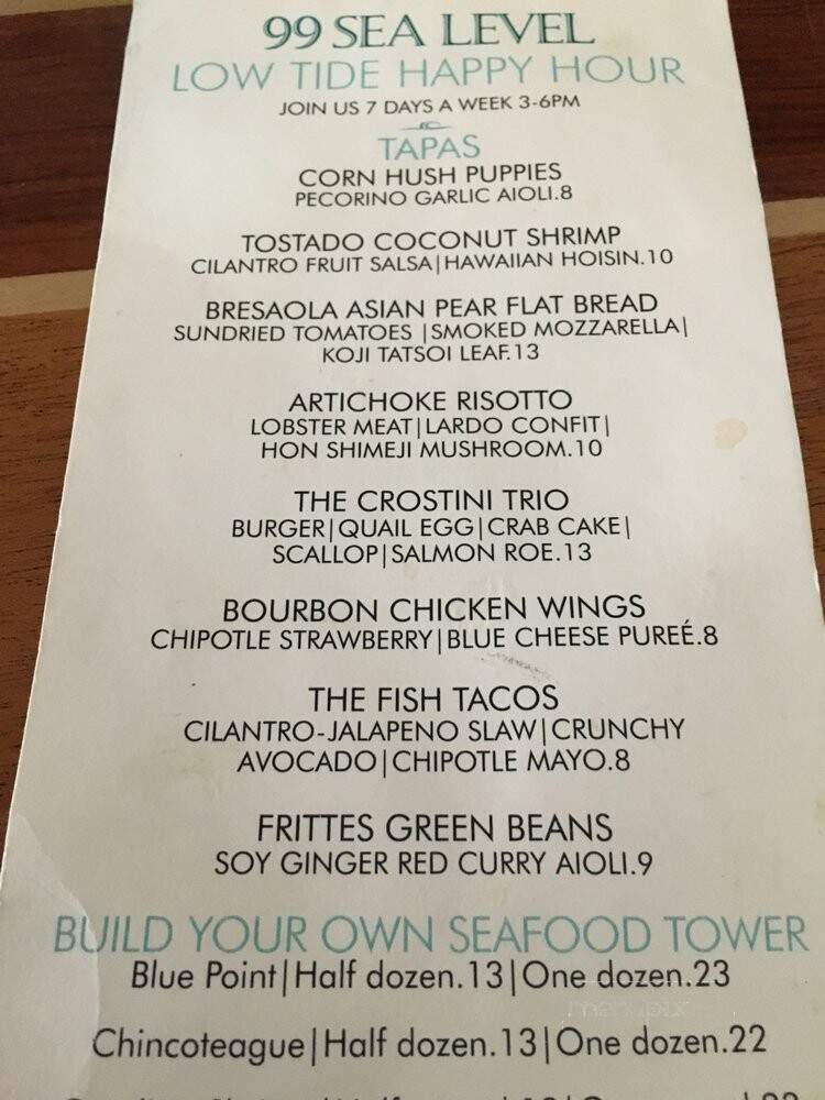 99 Sea Level - Bethany Beach, DE menu_pic