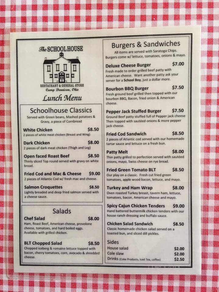 Schoolhouse Restaurant - Camp Dennison, OH menu_pic