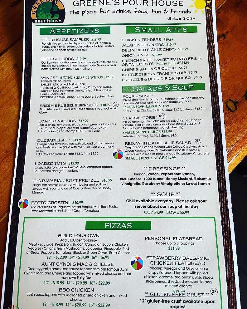 Greene's Pour House - Neenah, WI menu_pic