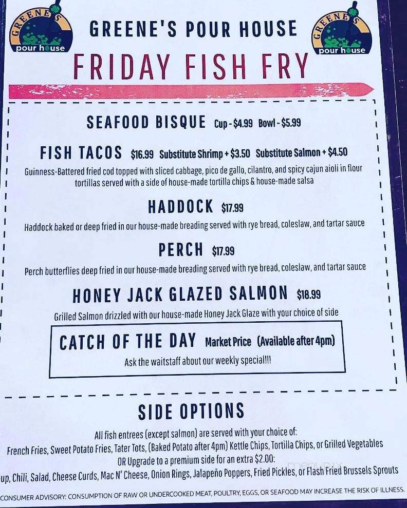 Greene's Pour House - Neenah, WI menu_pic