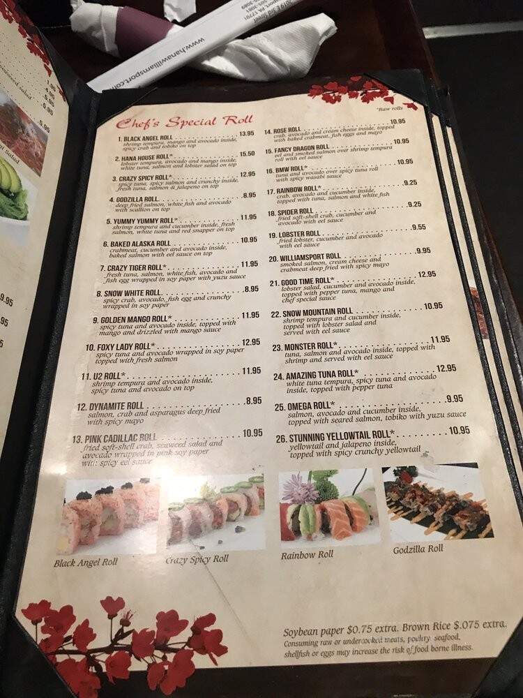 Hana Asian Bistro - Williamsport, PA menu_pic