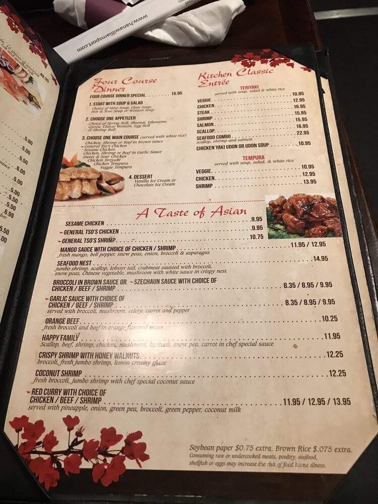 Hana Asian Bistro - Williamsport, PA menu_pic
