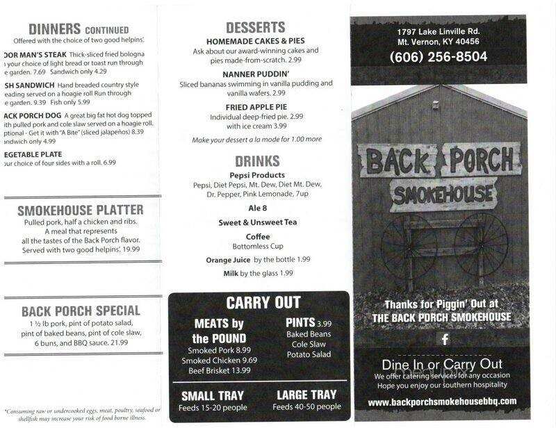 Back Porch Smokehouse - Mount Vernon, KY menu_pic