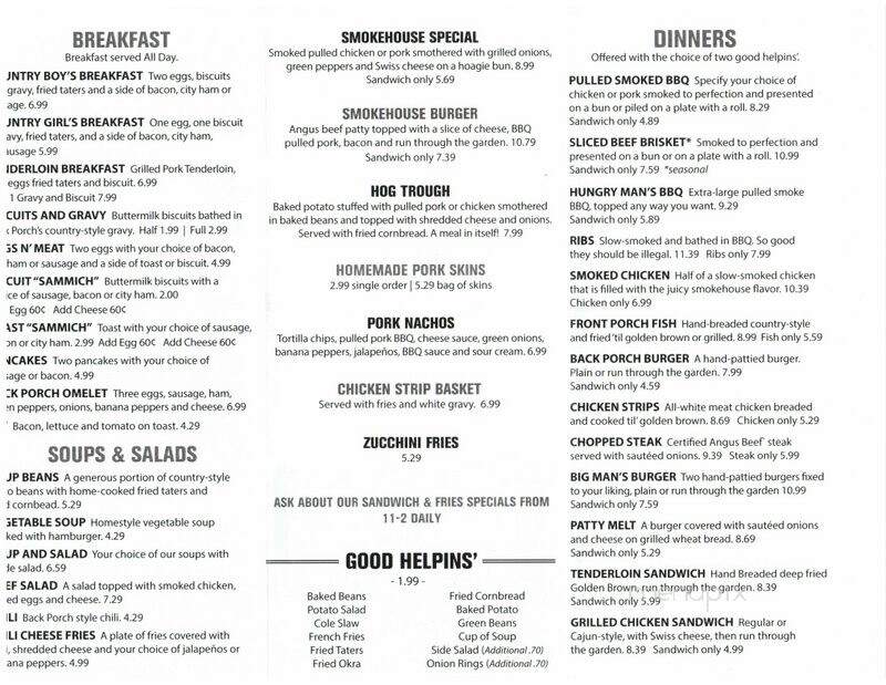 Back Porch Smokehouse - Mount Vernon, KY menu_pic