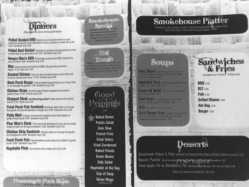 Back Porch Smokehouse - Mount Vernon, KY menu_pic