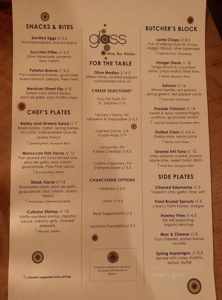 Glass Wine Bar & Bistro @ Ledges Hotel - Hawley, PA menu_pic