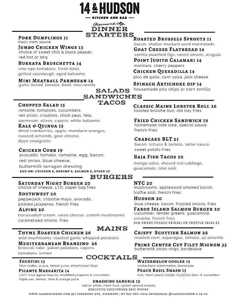 14 & Hudson - Piermont, NY menu_pic