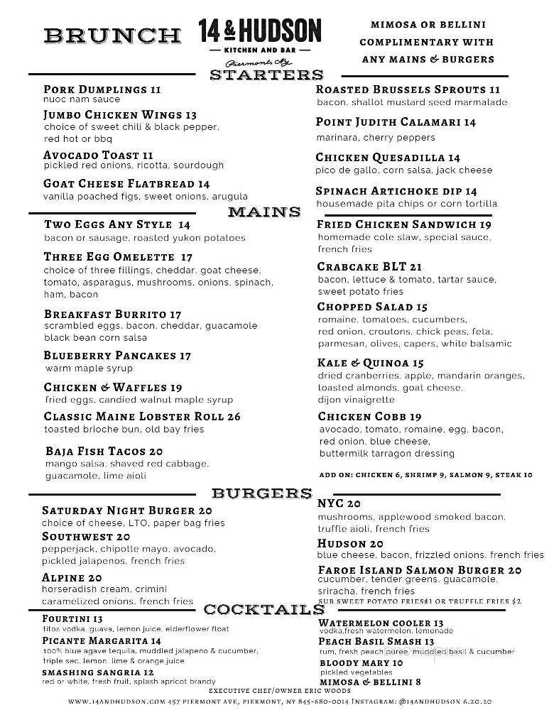 14 & Hudson - Piermont, NY menu_pic