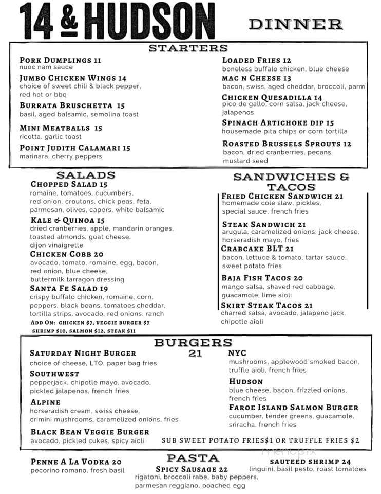 14 & Hudson - Piermont, NY menu_pic