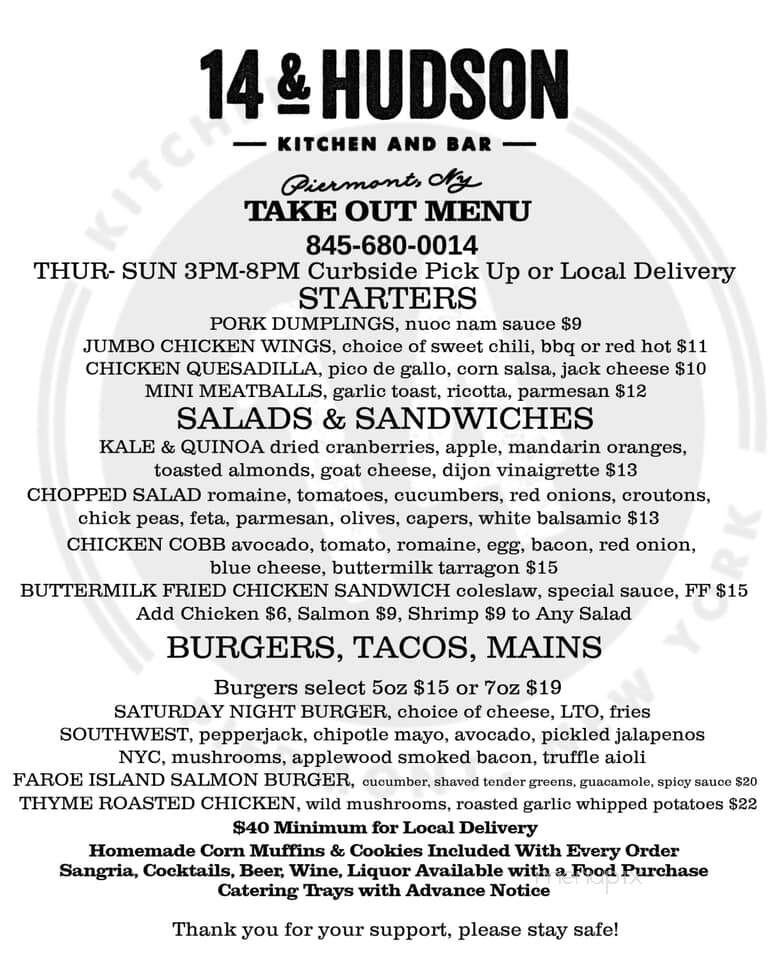 14 & Hudson - Piermont, NY menu_pic
