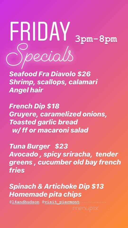 14 & Hudson - Piermont, NY menu_pic