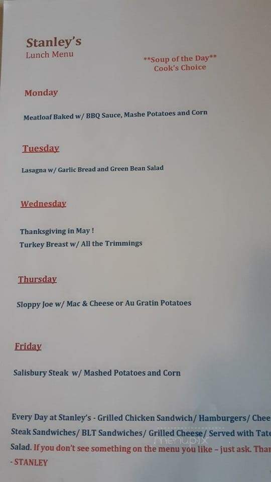 Stanley's Tavern - Chicago, IL menu_pic