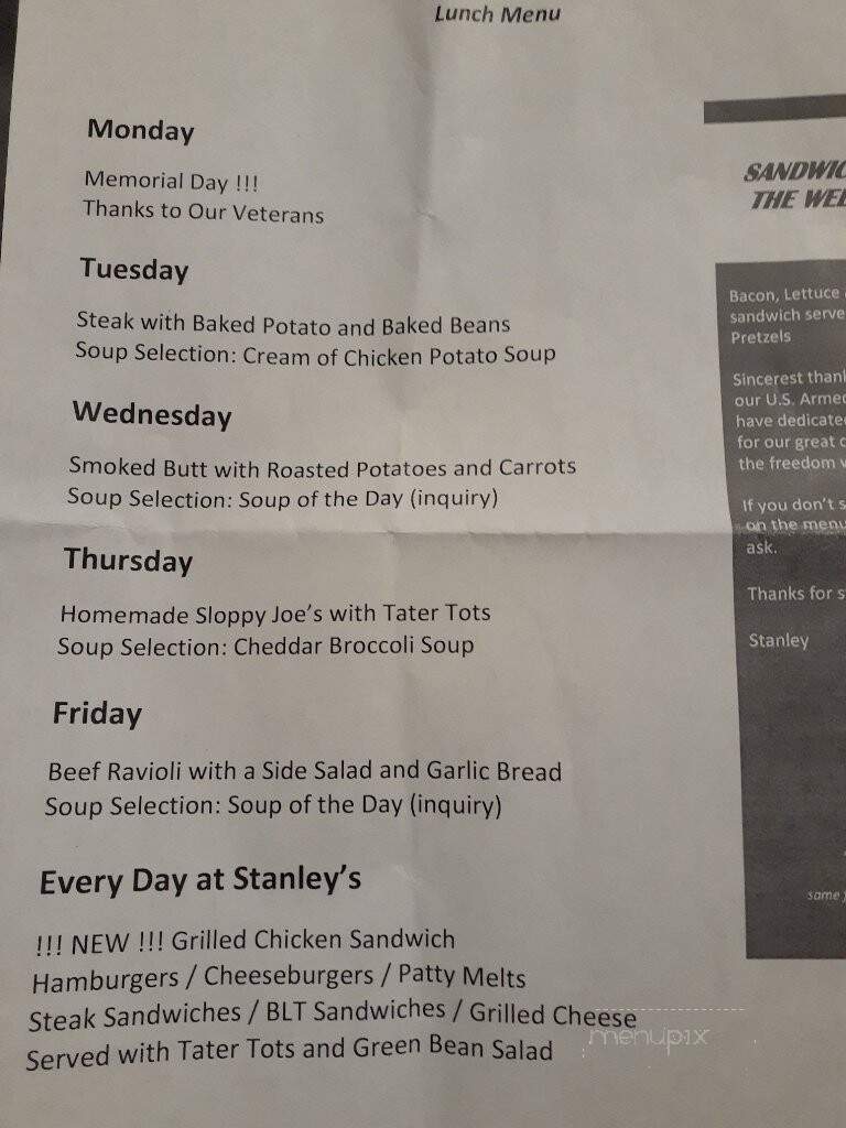 Stanley's Tavern - Chicago, IL menu_pic