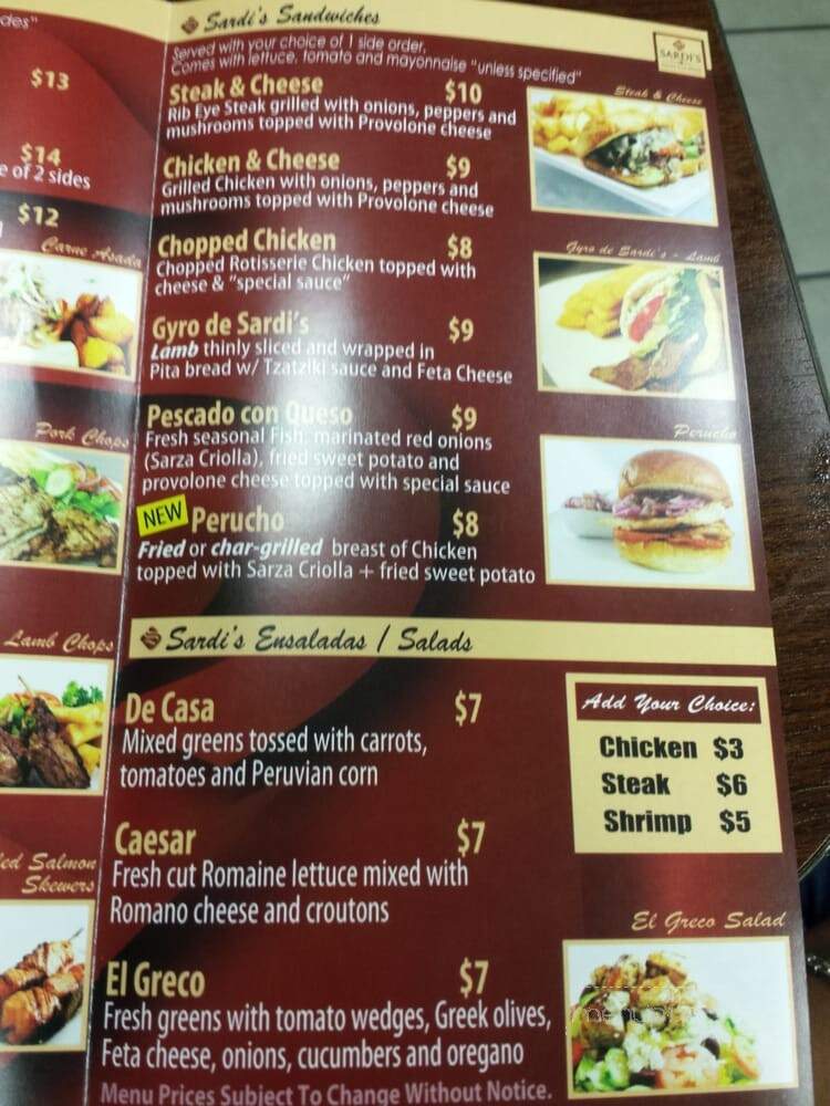 Sardi's Pollo a la Brasa - Laurel, MD menu_pic